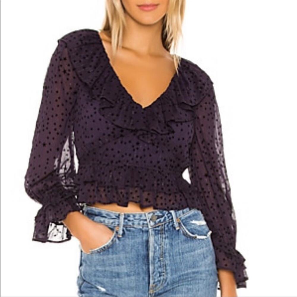 Revolve Majorelle purple black stars ruffles crop chiffon gothic grunge top XS